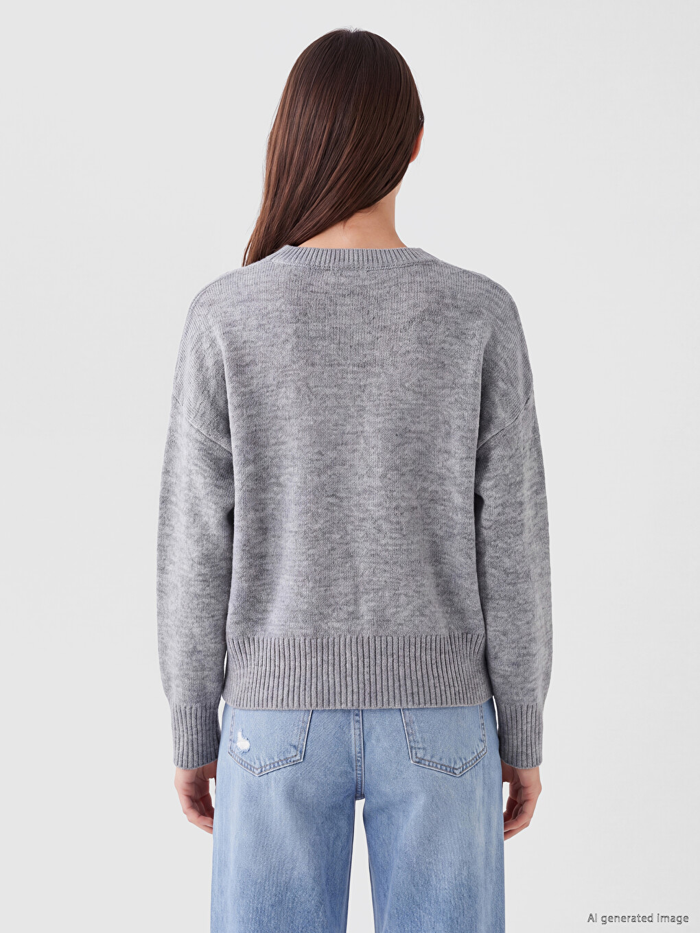 Pull-over En Tricot Pour Femme À Col Rond Surdimensionné-3