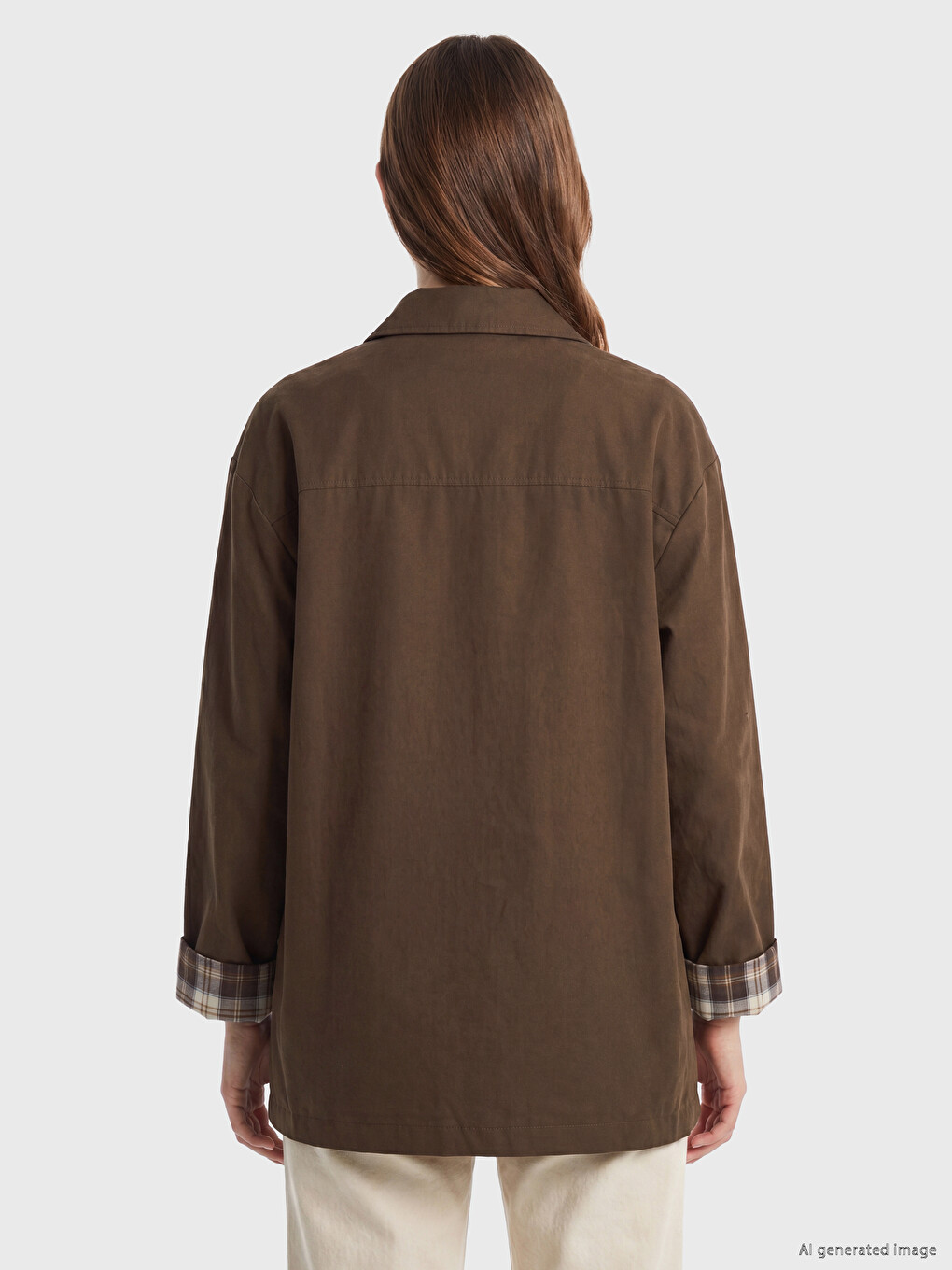 Kahverengi Oversize Gabardin Kadın Trençkot-3