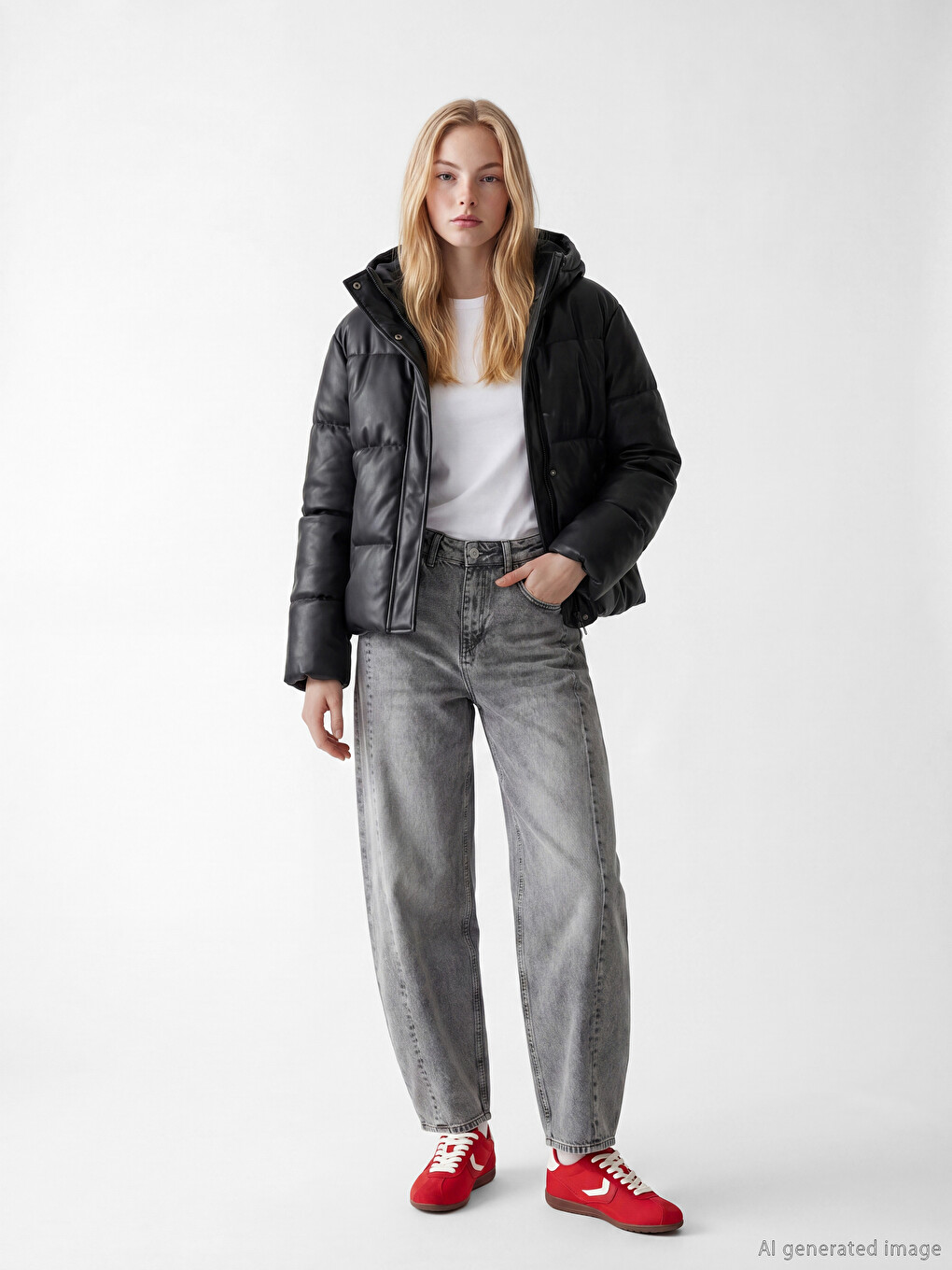Woman Black Puffer Coat-1