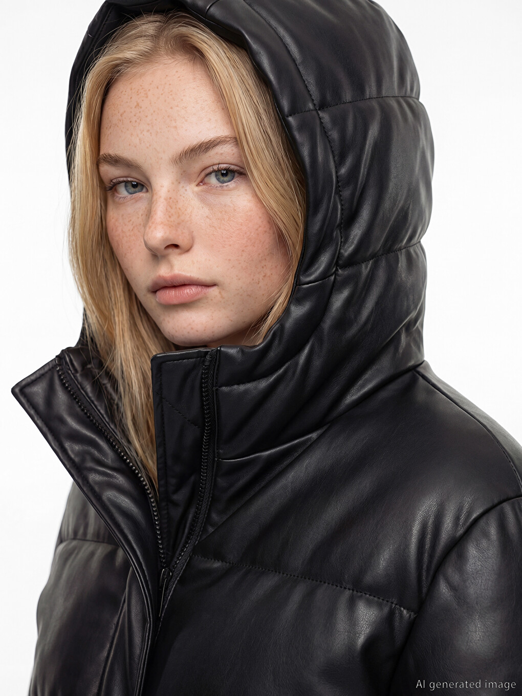 Woman Black Puffer Coat-2