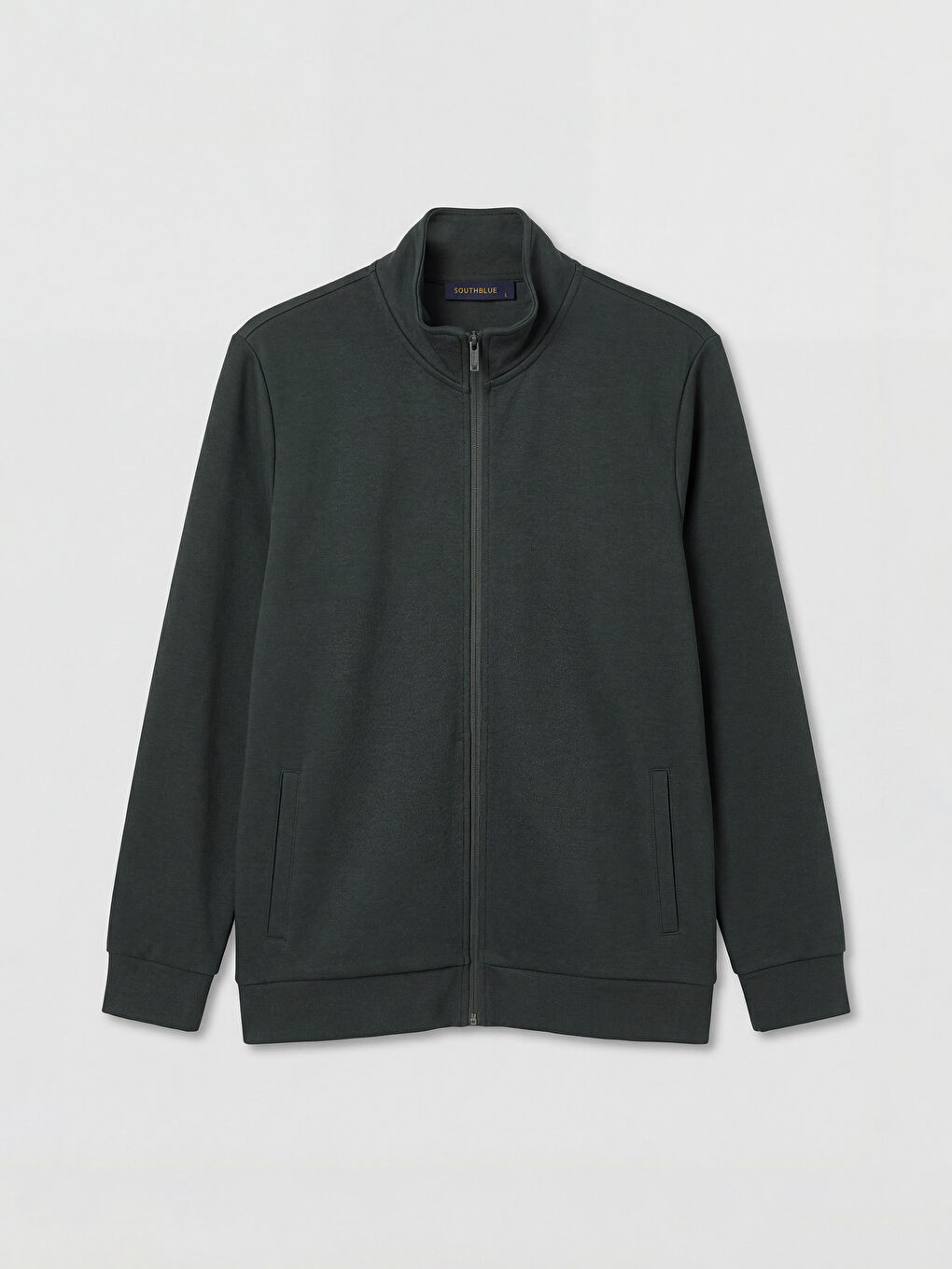 Gri Dik Yaka Erkek Fermuarlı Sweatshirt