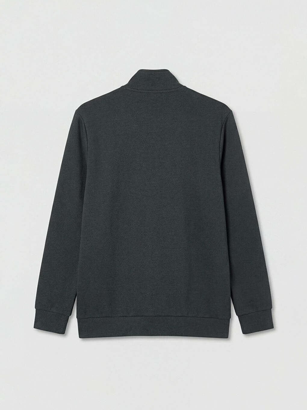 Gri Dik Yaka Erkek Fermuarlı Sweatshirt-1