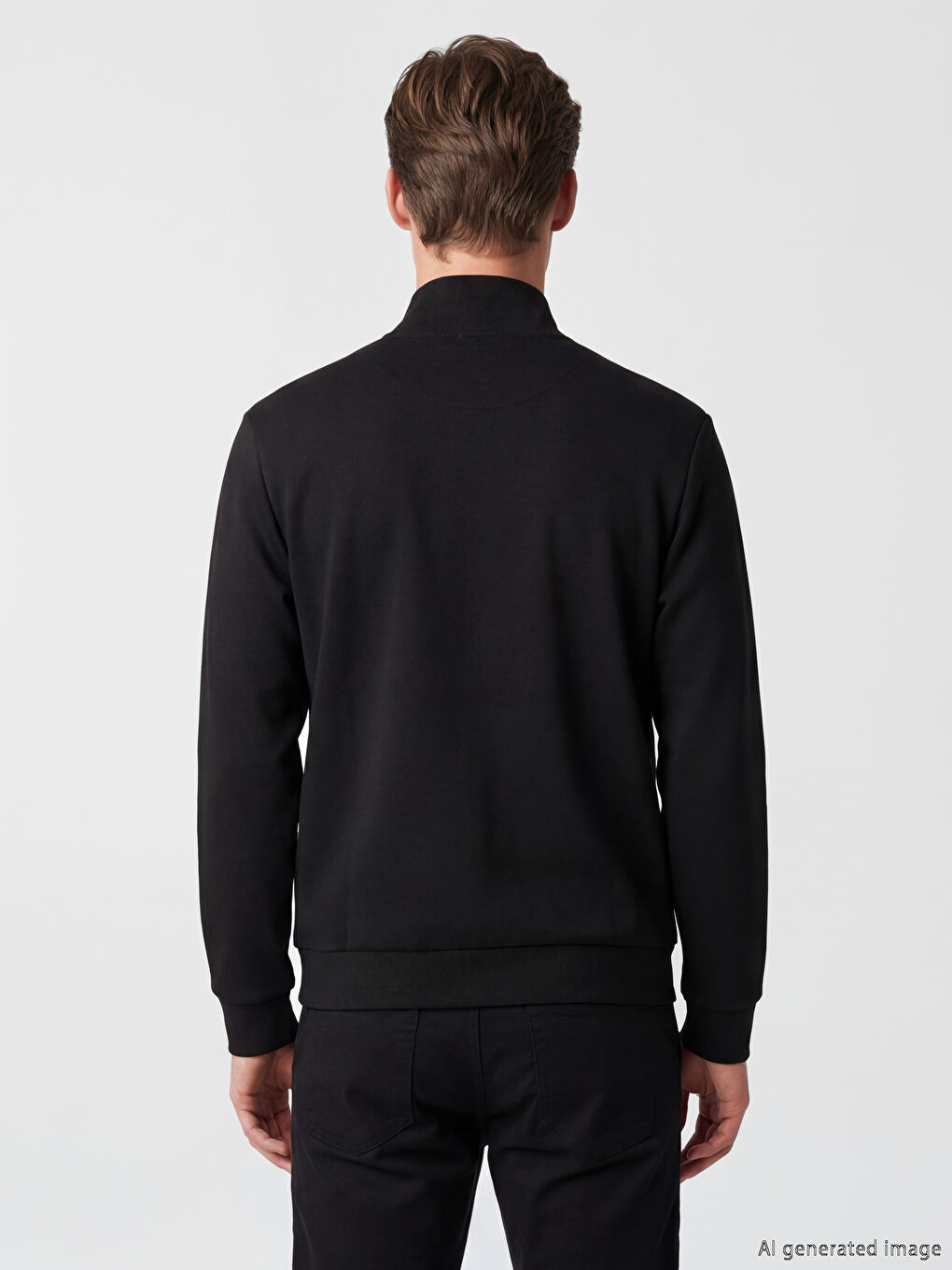 Siyah Dik Yaka Erkek Fermuarlı Sweatshirt-3