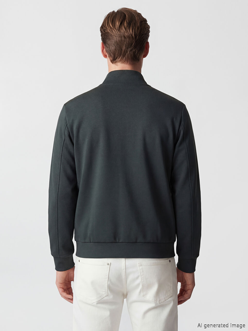 Gri Dik Yaka Erkek Fermuarlı Sweatshirt-2