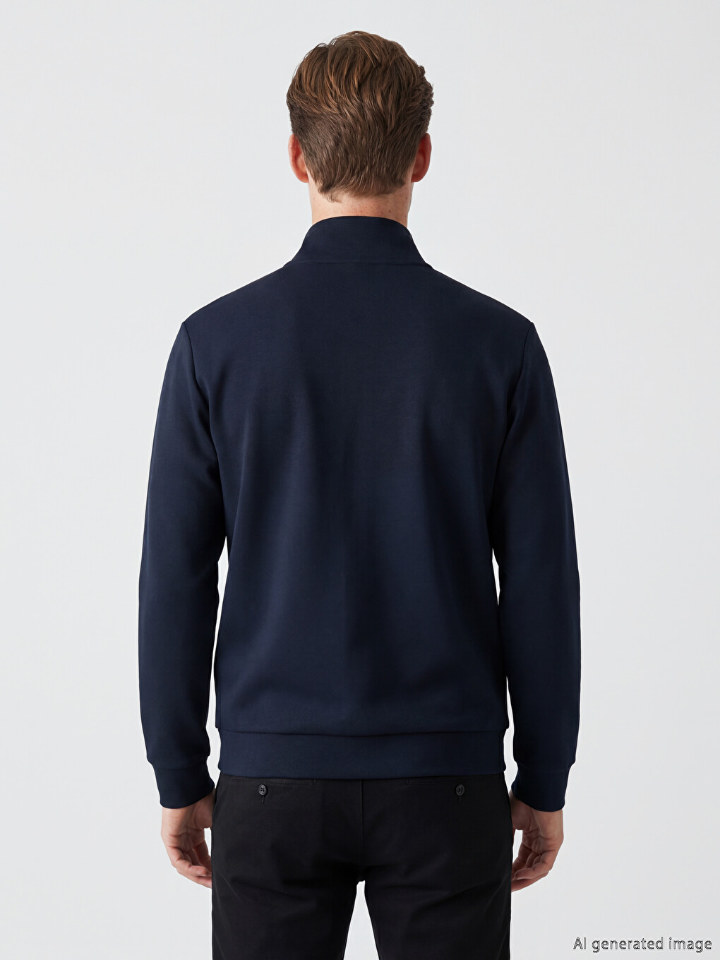 Lacivert Dik Yaka Erkek Fermuarlı Sweatshirt-3
