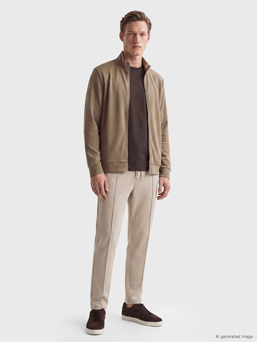 Man Brown Zip-up Sweatshirt-1