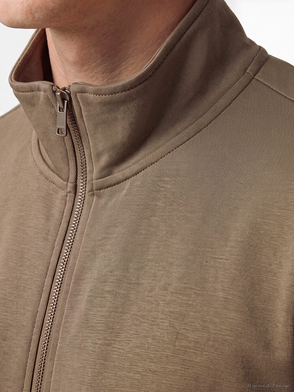 Man Brown Zip-up Sweatshirt-2