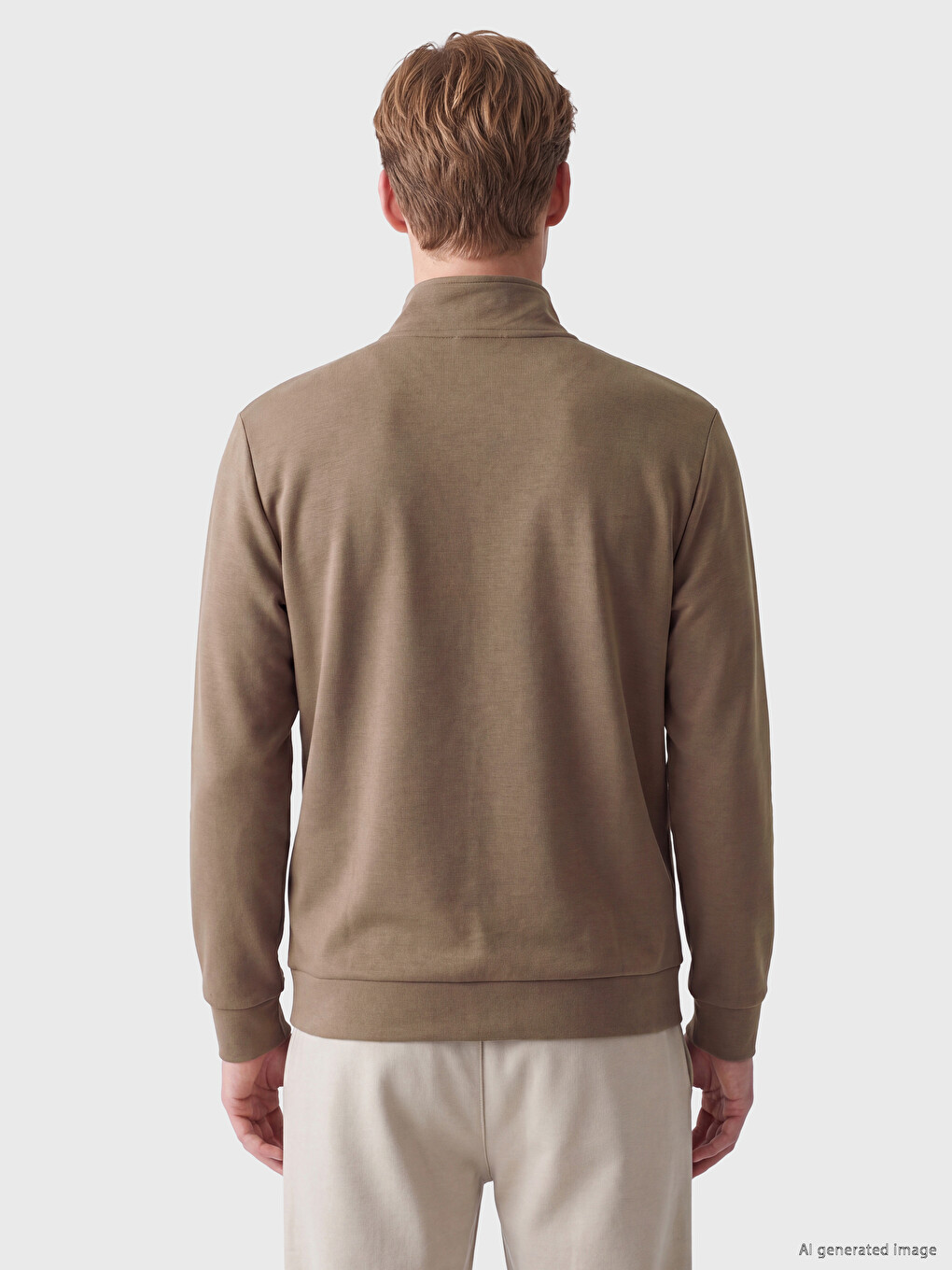 Man Brown Zip-up Sweatshirt-3