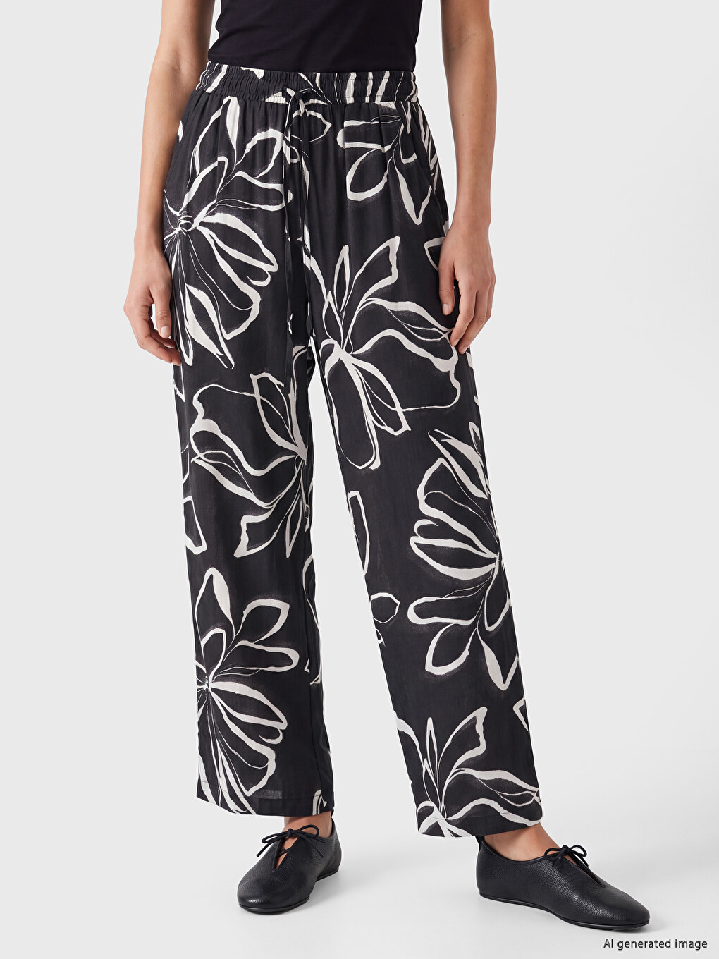 Elastic Waist Floral Women's Trousers-1