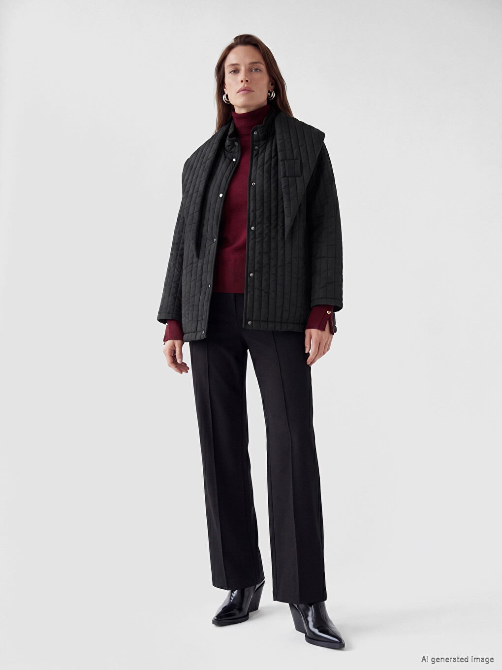 Foulard Collar Quilted Women's Puffer Coat-1