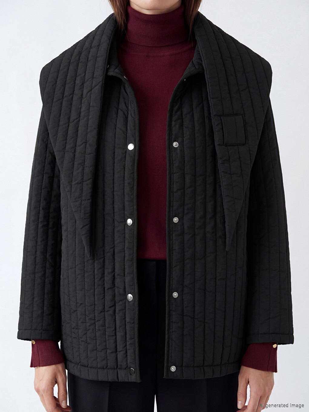 Foulard Collar Quilted Women's Puffer Coat-2
