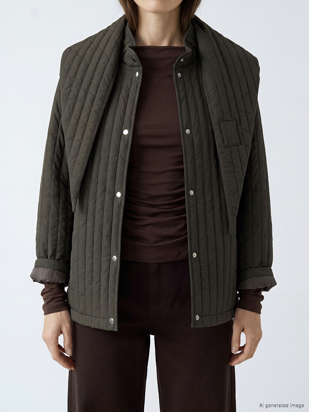 Foulard Collar Quilted Women's Puffer Coat-2