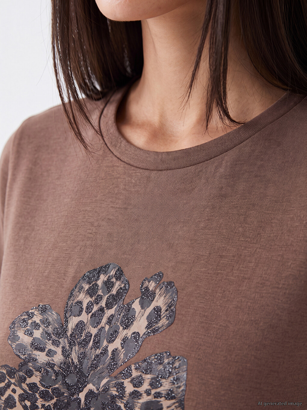 Femër Ngjyre Kafe T-shirt-2