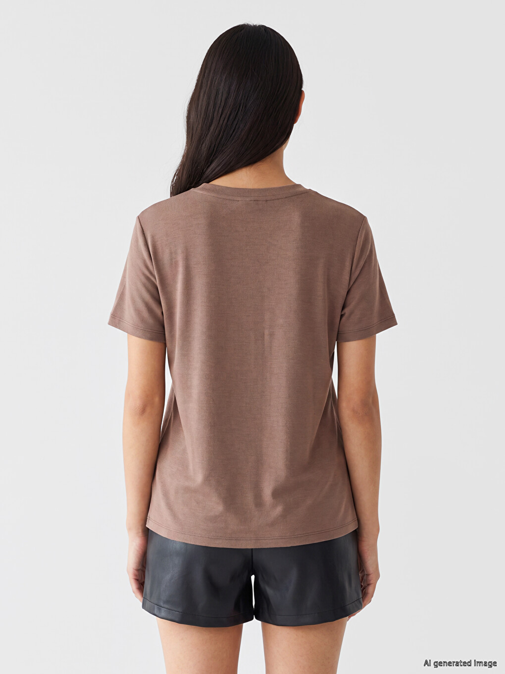 Femër Ngjyre Kafe T-shirt-3