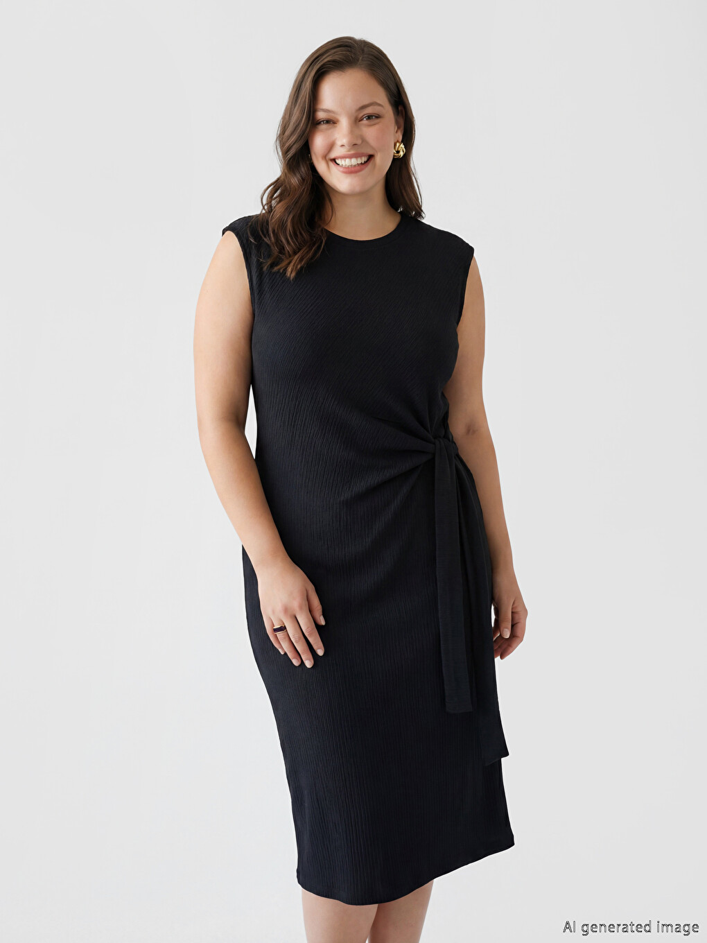 Tie-Detailed A-Line Textured Dress-1