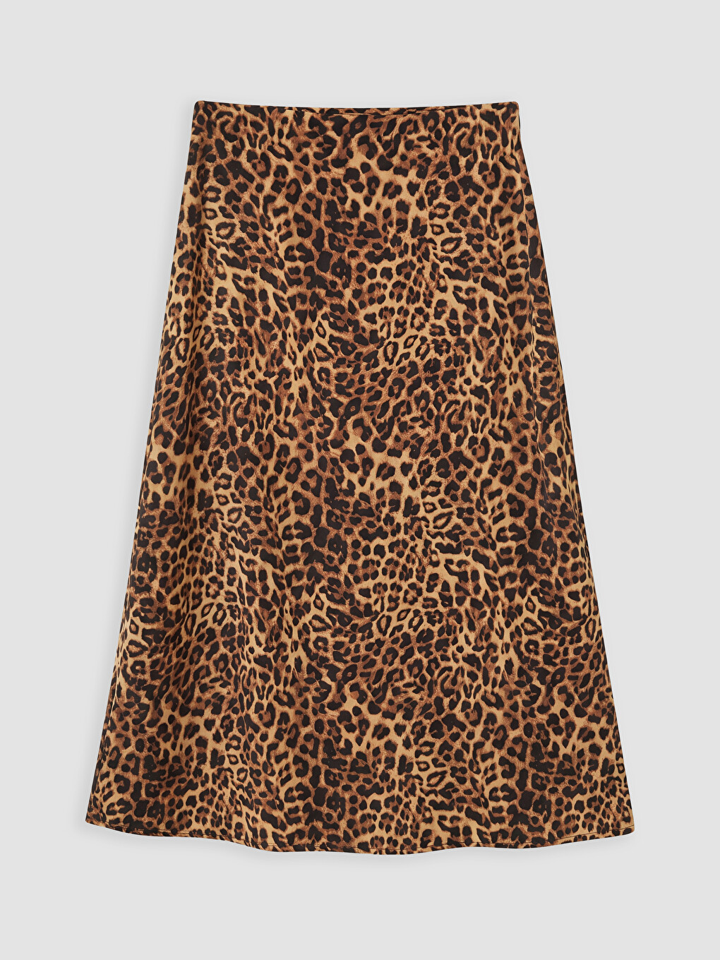 Beli Fermuarlı Leopar Desenli Saten Etek-4