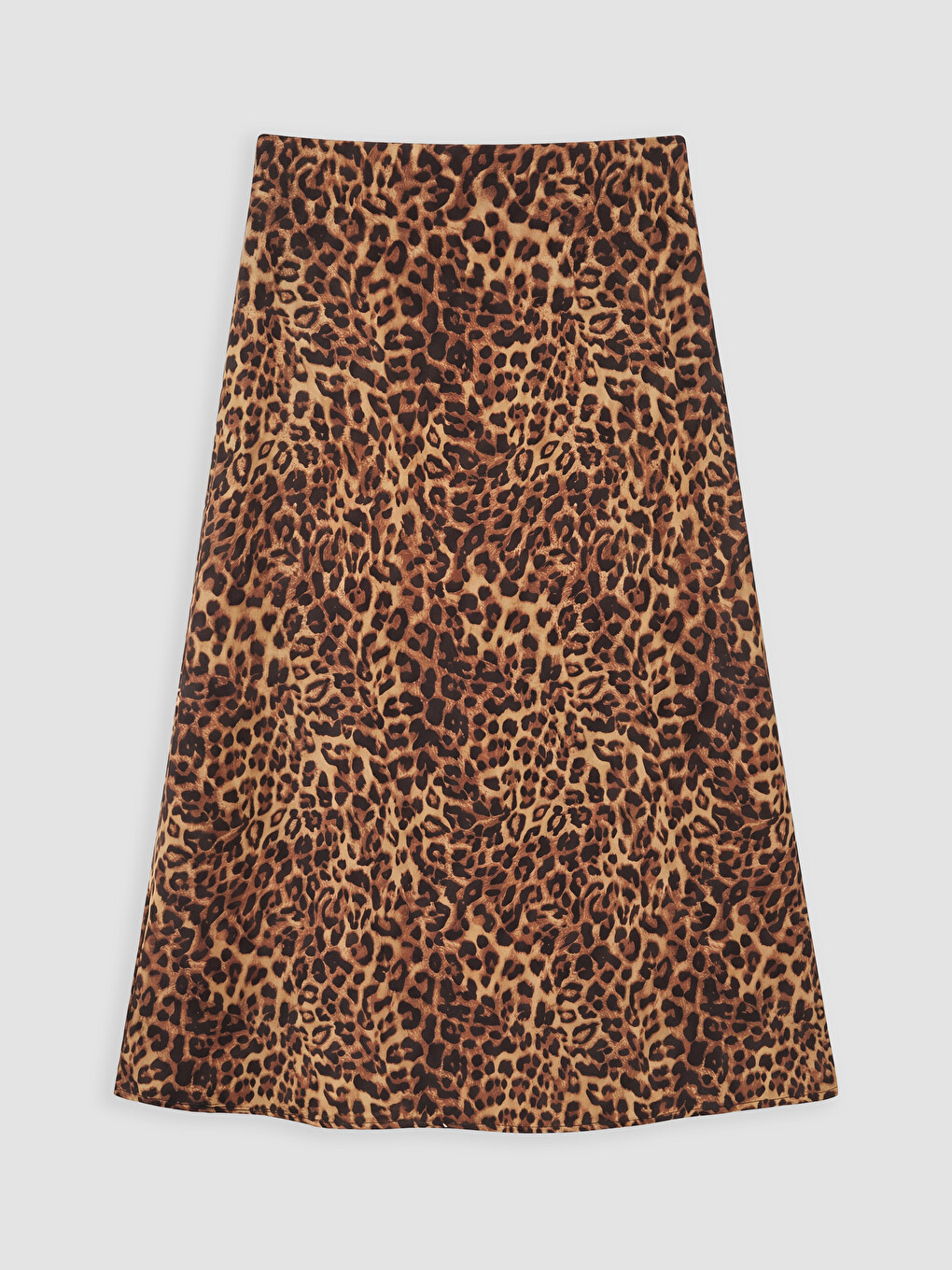 Beli Fermuarlı Leopar Desenli Saten Etek-6