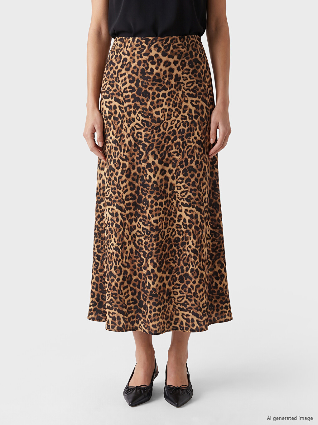 Beli Fermuarlı Leopar Desenli Saten Etek-1