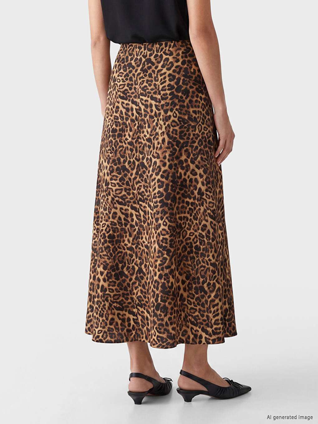 Beli Fermuarlı Leopar Desenli Saten Etek-3