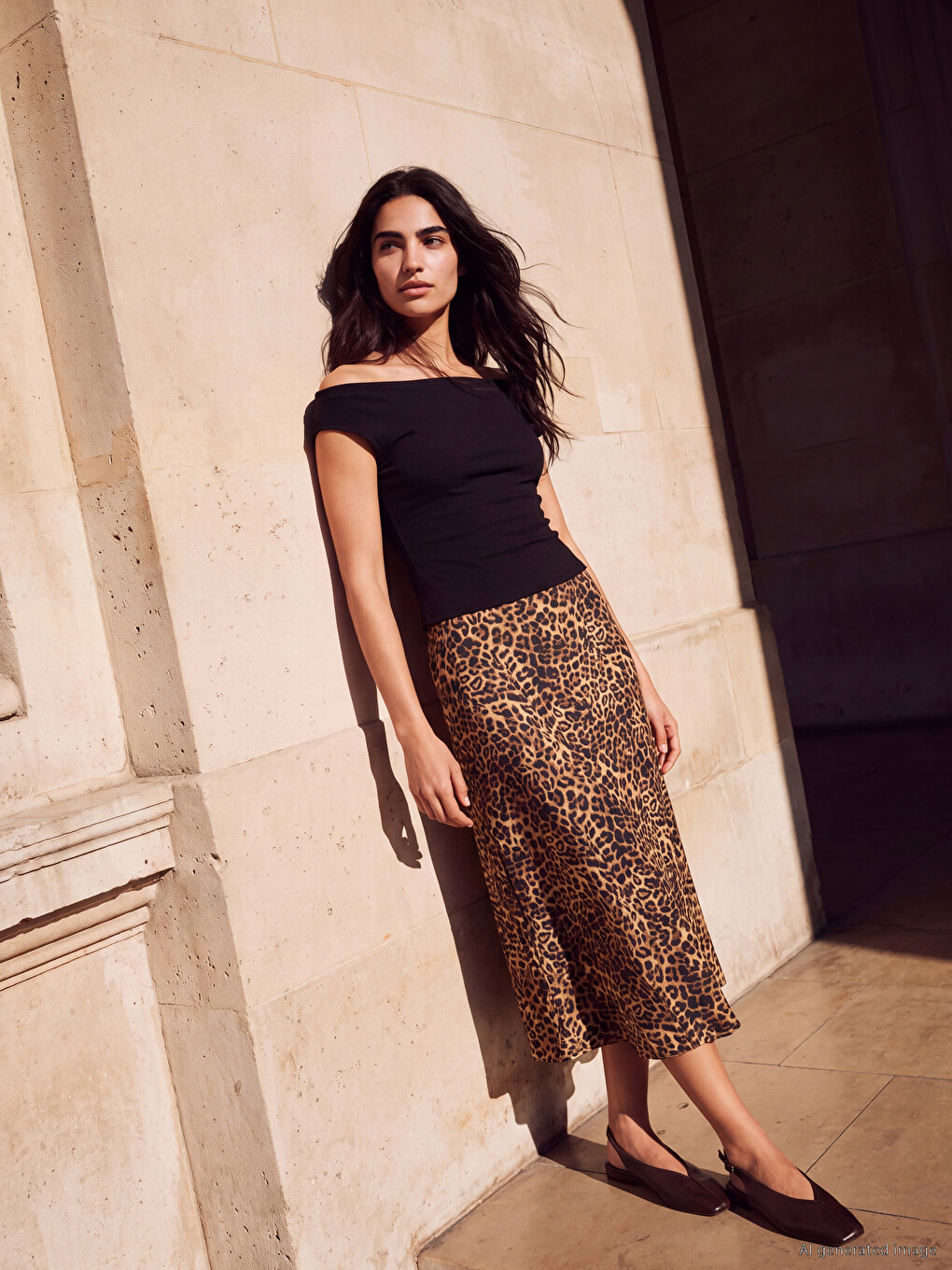 Zippered Waist Leopard Print Satin Skirt