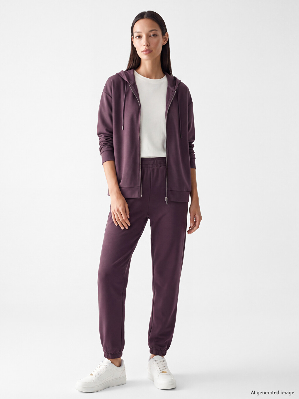Mürdüm Soft Touch Oversize Kadın Fermuarlı Sweatshirt-1