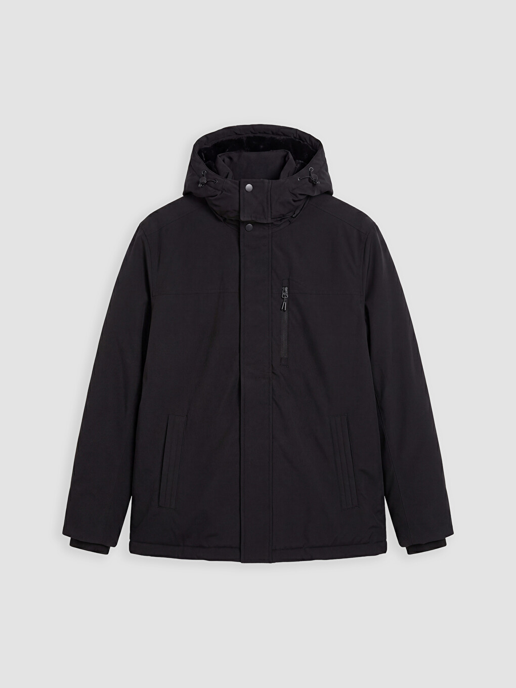 Siyah Regular Fit Kapüşonlu Erkek Mont-3
