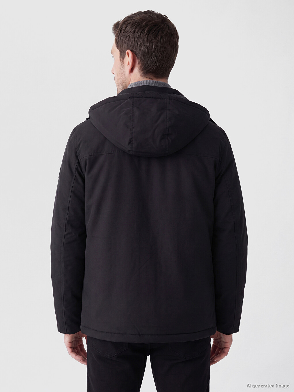 Siyah Regular Fit Kapüşonlu Erkek Mont-2