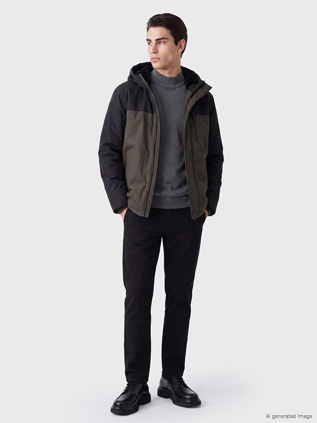Haki Regular Fit Kapüşonlu Erkek Mont-1