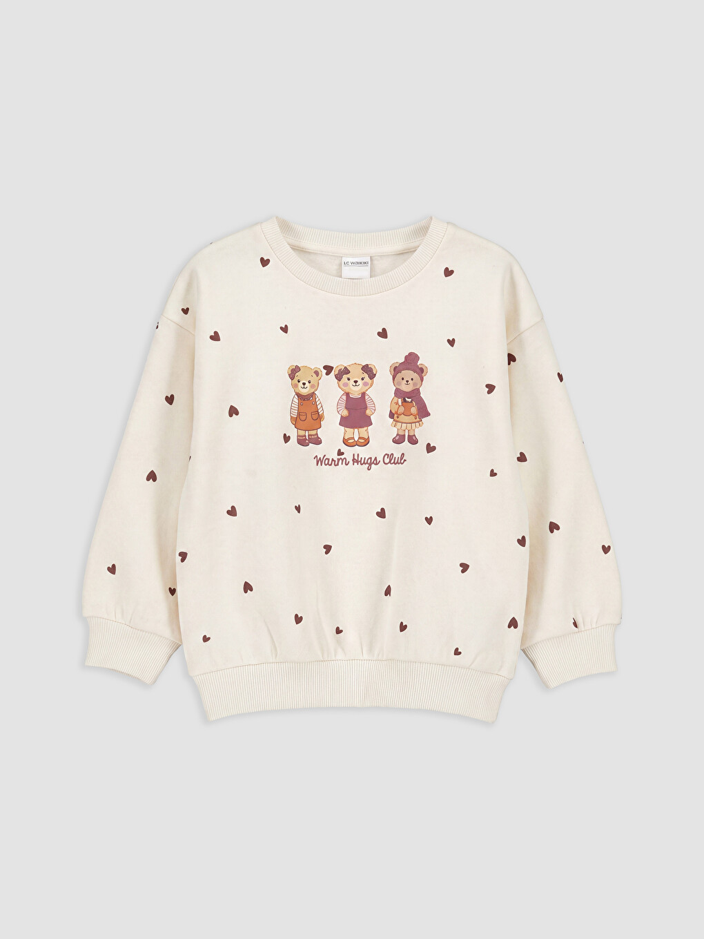 Mädchen Sweatshirt Mit Rundhalsausschnitt Und Bärendruck, Dick