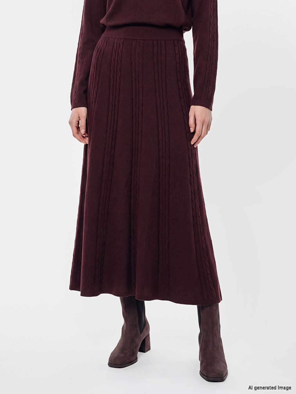 Elastic Waist Hair Braid Patterned Knitwear Skirt-1