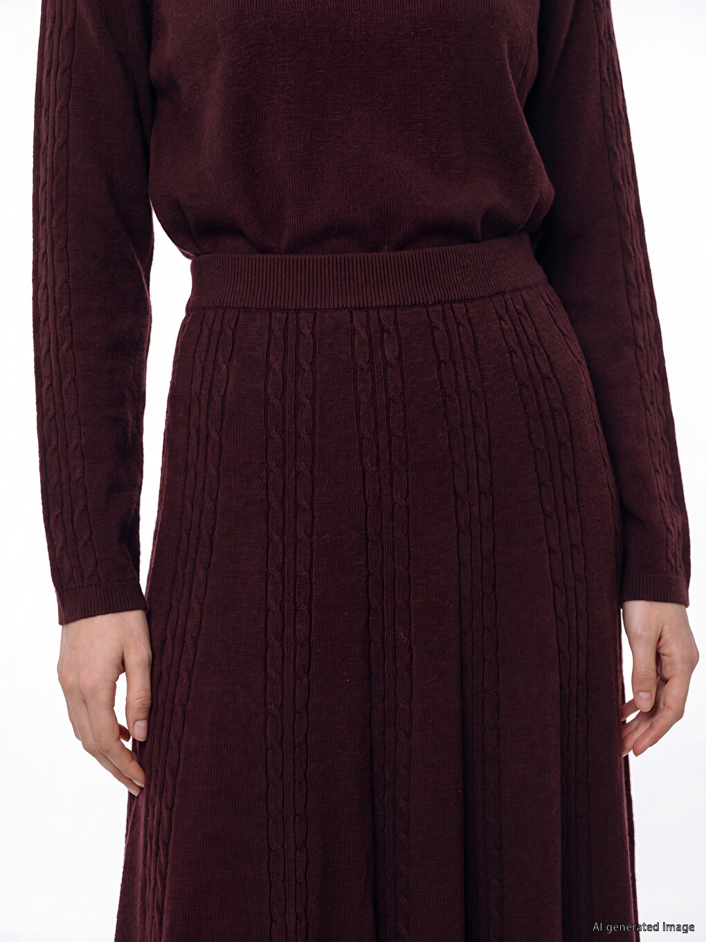 Elastic Waist Hair Braid Patterned Knitwear Skirt-2