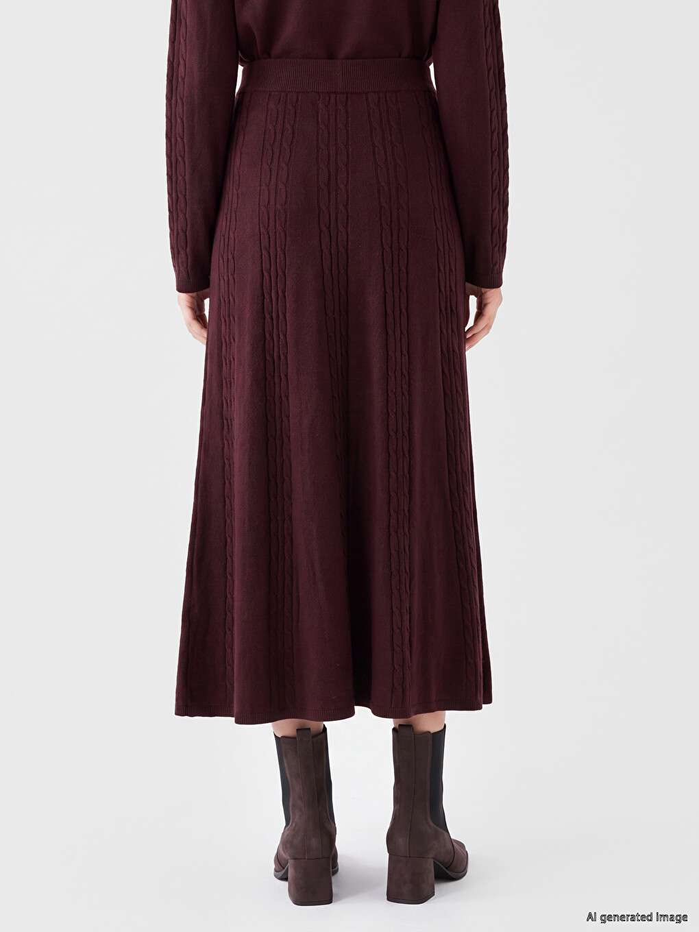 Elastic Waist Hair Braid Patterned Knitwear Skirt-3