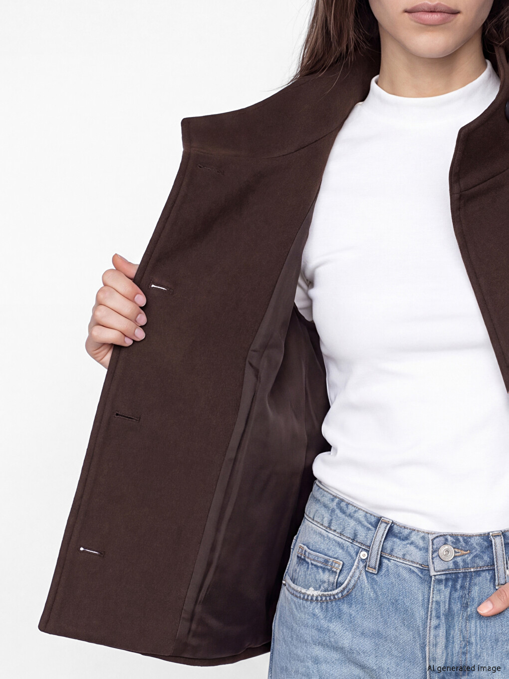 Kahverengi Dik Yaka Oversize Kadın Kaşe Mont-3