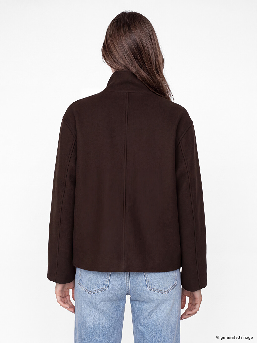 Kahverengi Dik Yaka Oversize Kadın Kaşe Mont-4