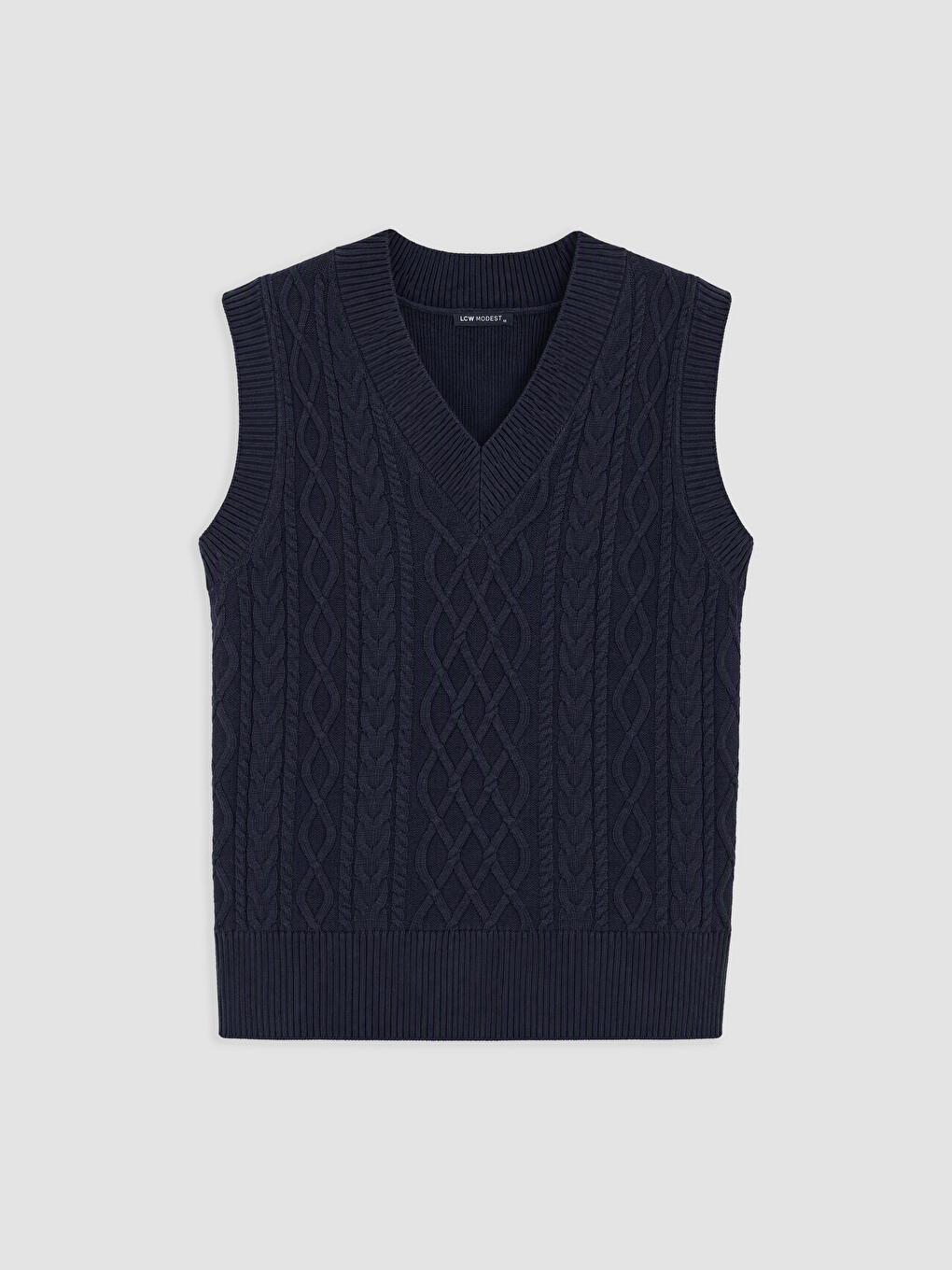 V Neck Cable Knit Patterned Women's Knitwear Sweater Vest-4