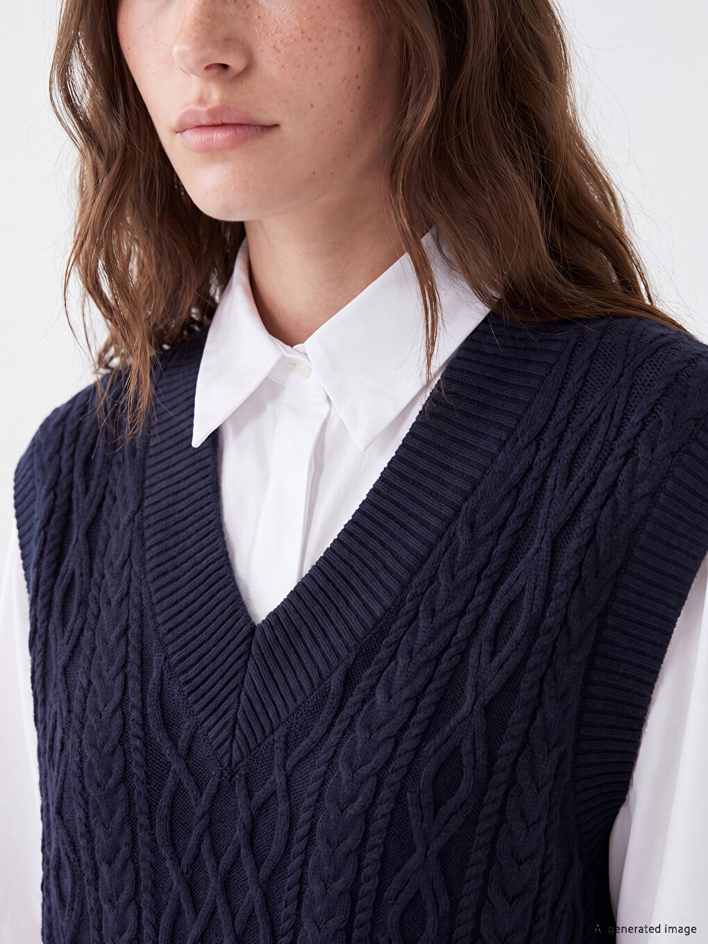 V Neck Cable Knit Patterned Women's Knitwear Sweater Vest-2