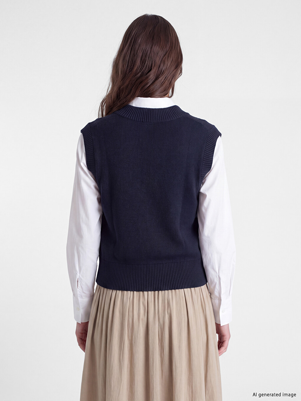 V Neck Cable Knit Patterned Women's Knitwear Sweater Vest-3