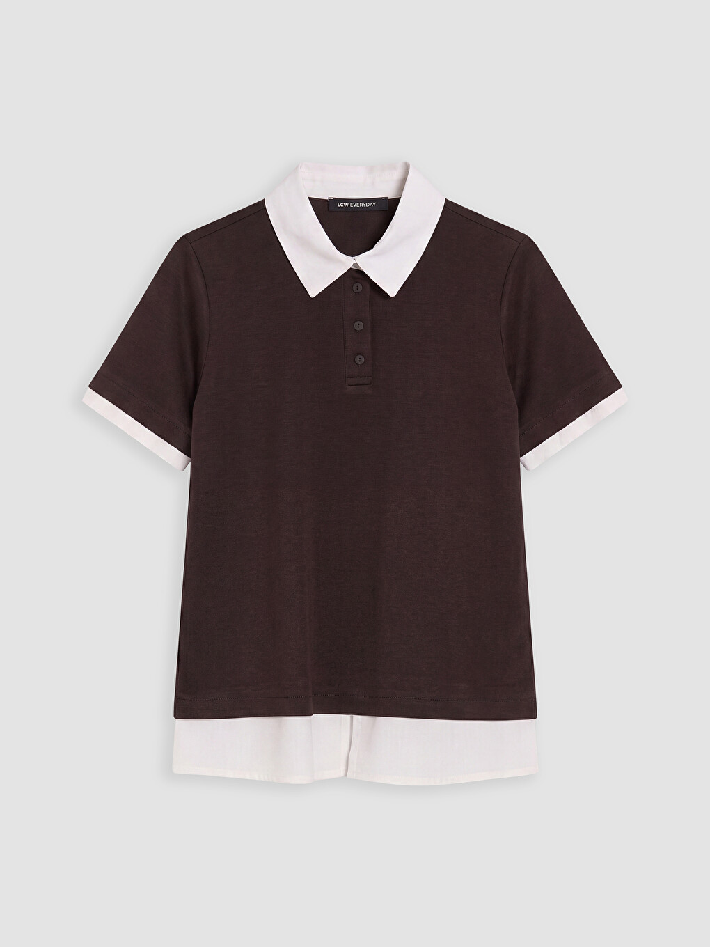 Kahverengi Polo Yaka Kadın Tişört-4