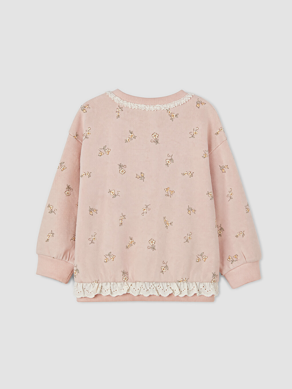 Bisiklet Yaka Çiçekli Fırfırlı Kız Çocuk Sweatshirt-1