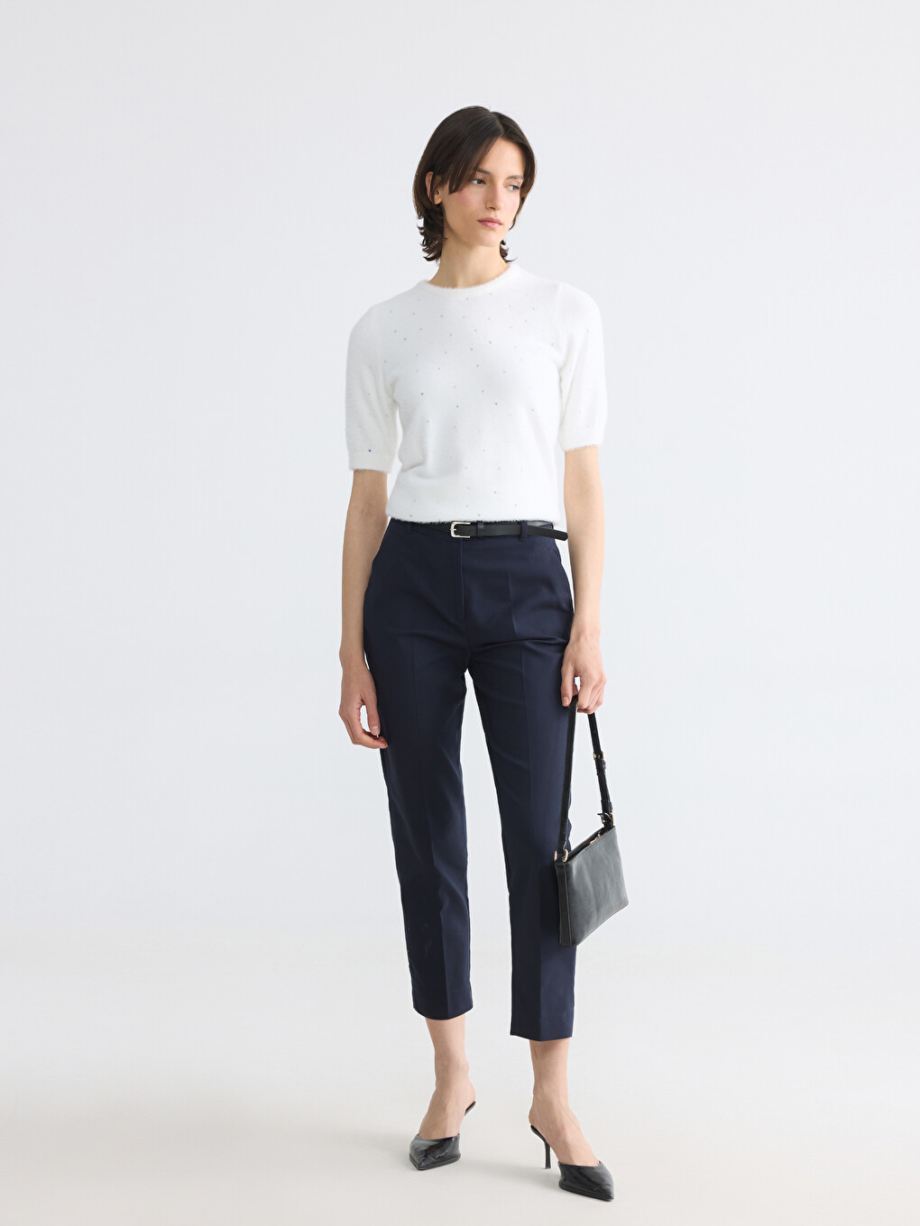 Waist Belted Women's Cigarette Trousers
