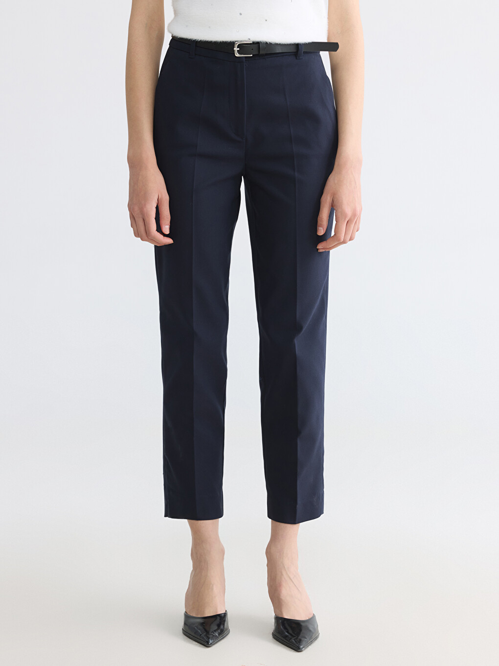 Waist Belted Women's Cigarette Trousers-1