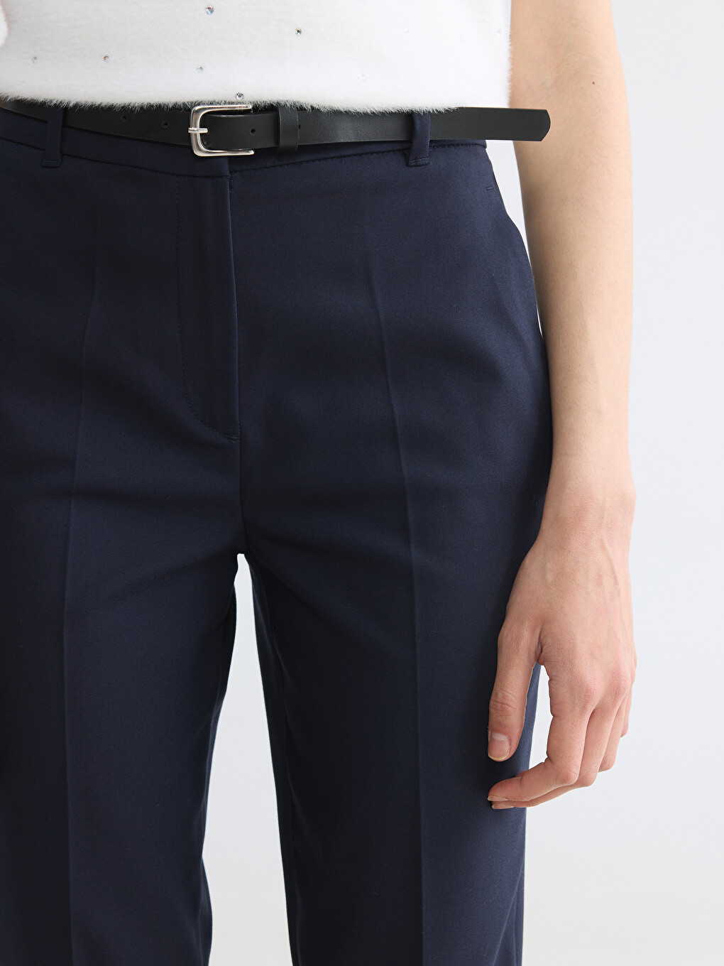 Waist Belted Women's Cigarette Trousers-2