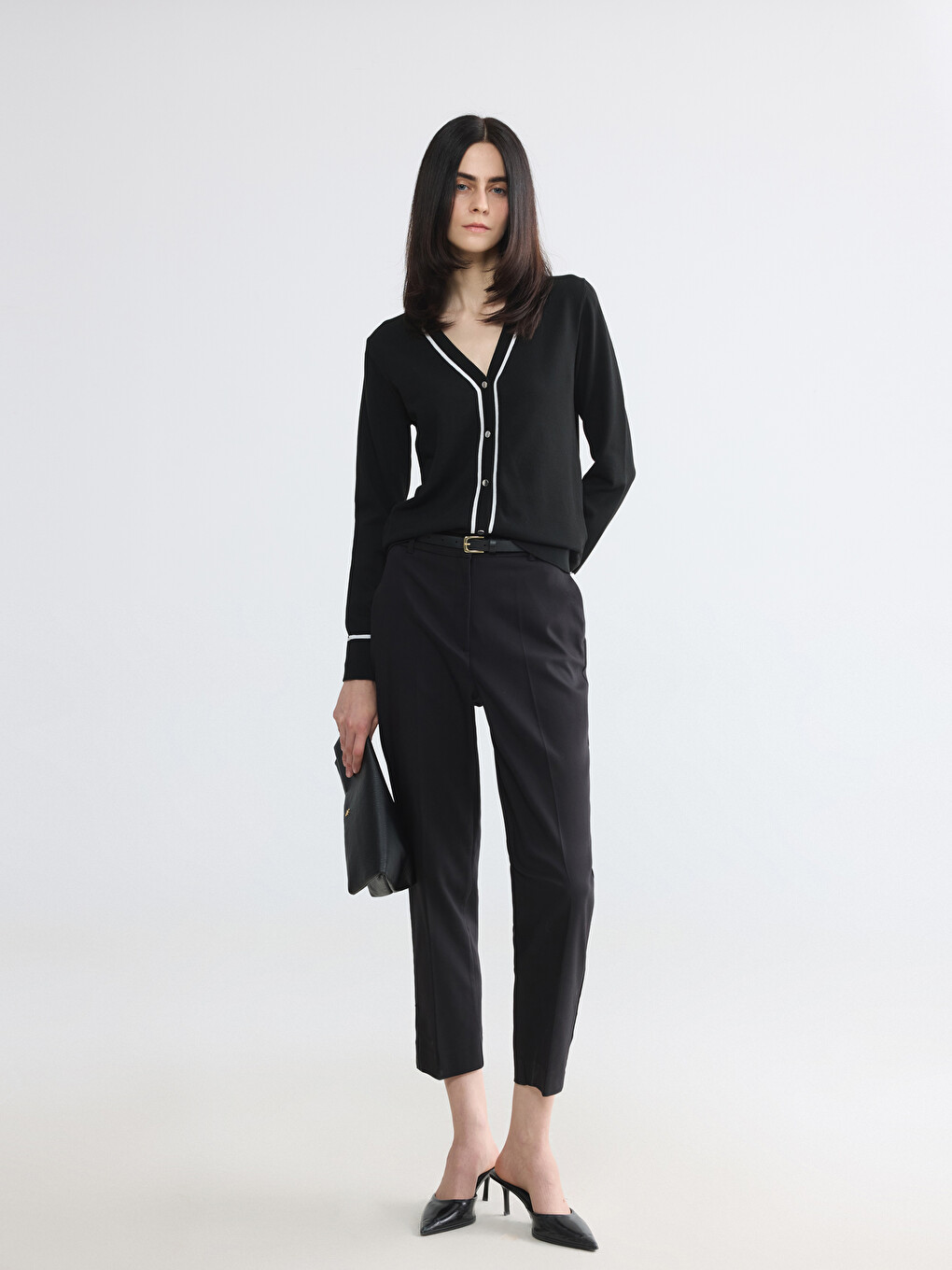 Waist Belted Women's Cigarette Trousers