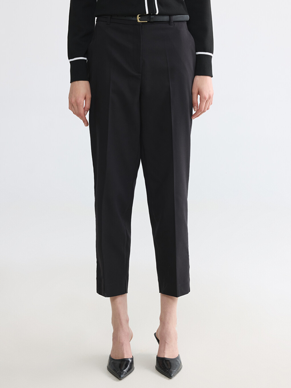 Waist Belted Women's Cigarette Trousers-1