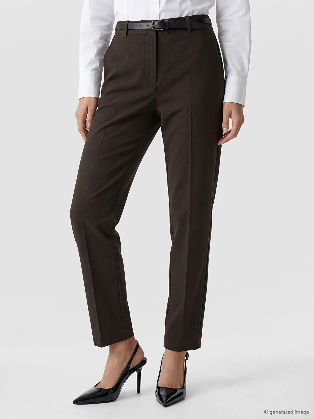 Pantalons Cigarette Femme Ceinturés À La Taille-1