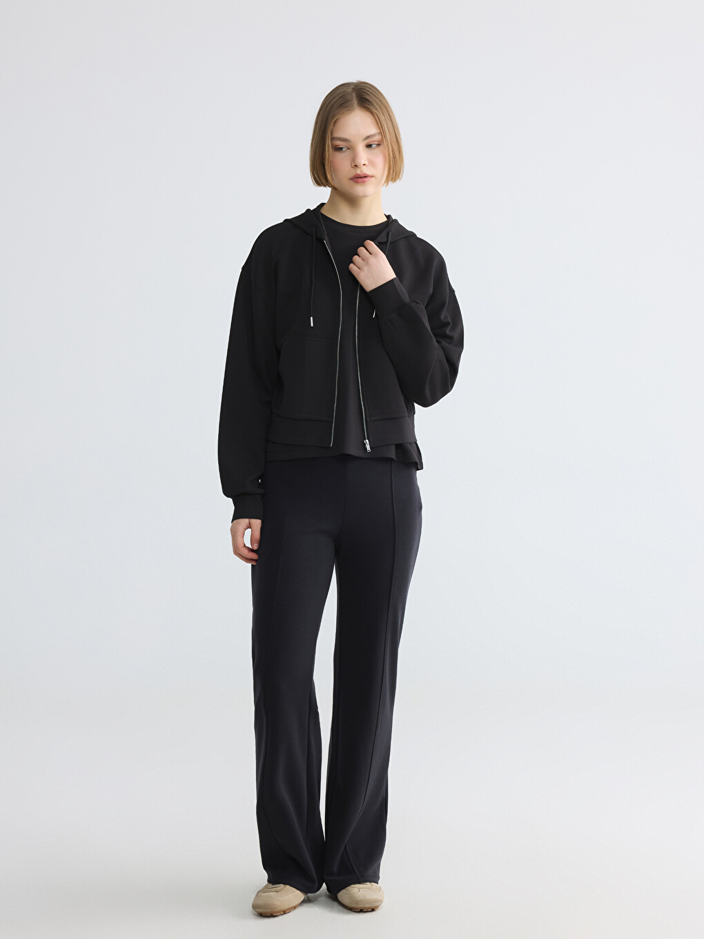Woman Black Zip-up Sweatshirt-1