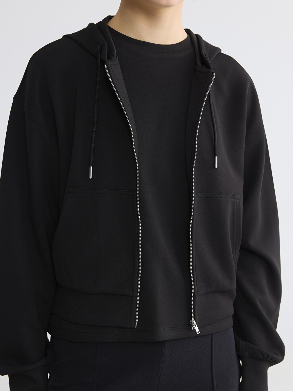 Woman Black Zip-up Sweatshirt-2