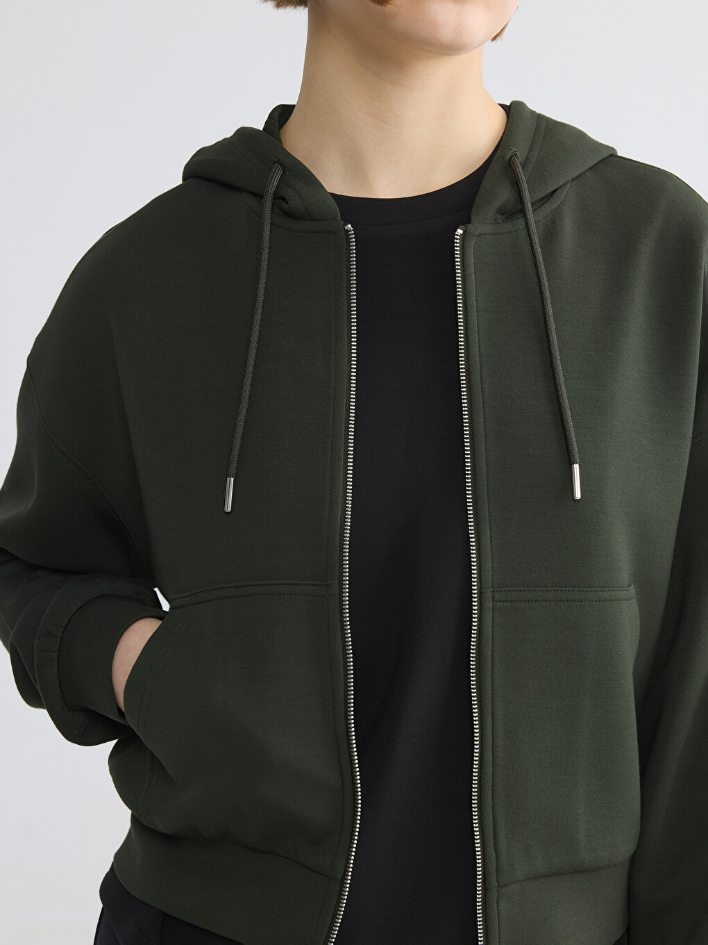 Woman Khaki Zip-up Sweatshirt-2