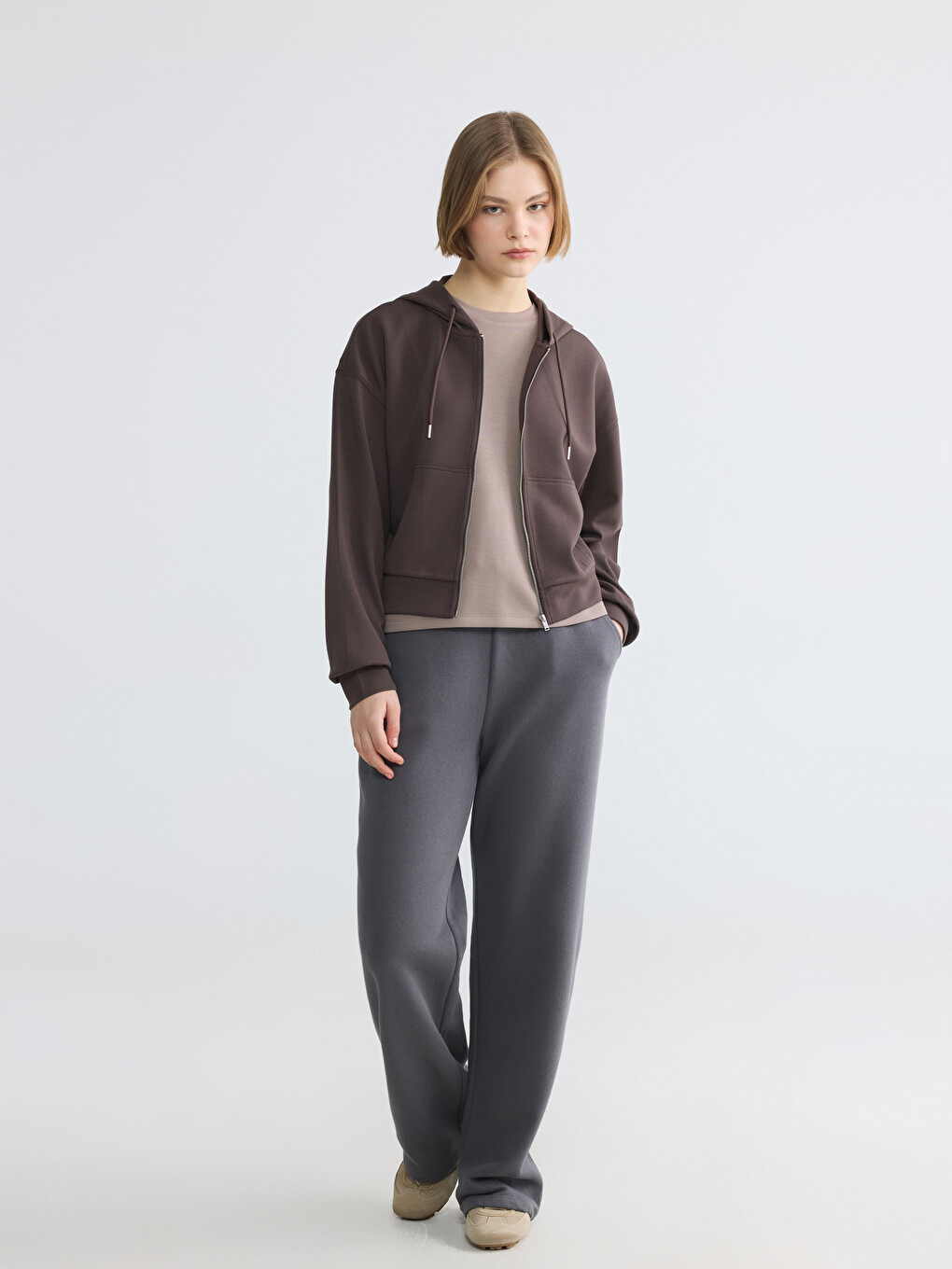 Woman Brown Zip-up Sweatshirt-1