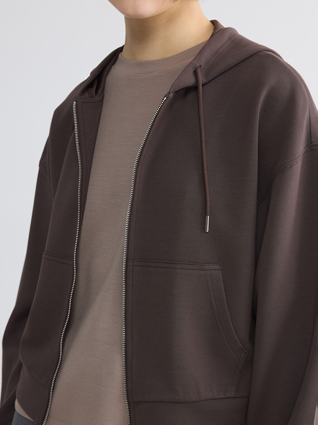 Woman Brown Zip-up Sweatshirt-2